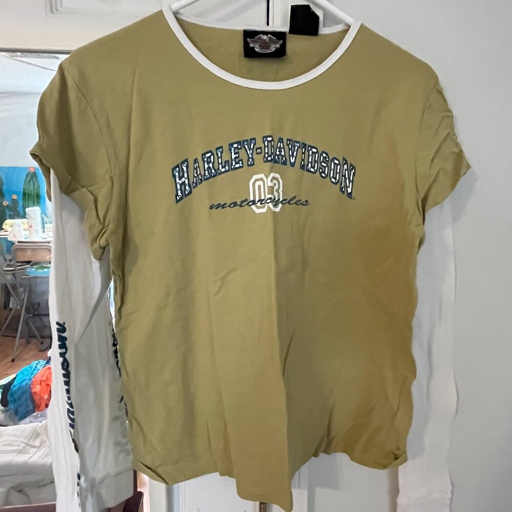 Harley Davidson Women's - Green with White Long Sleeves